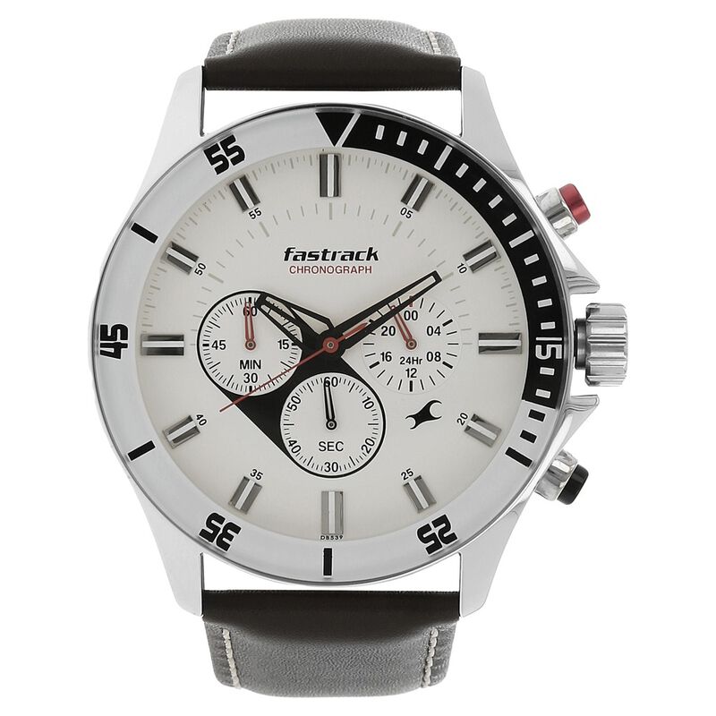 Fastrack NS3072SL01 Big Time Quartz Chronograph White Dial Leather Strap Watch - Image 2