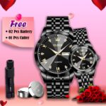 Olevs Stainless Steel fashionable Couple watches Silver
