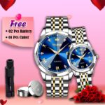 Olevs Stainless Steel fashionable Couple watches Silver Royal Blue