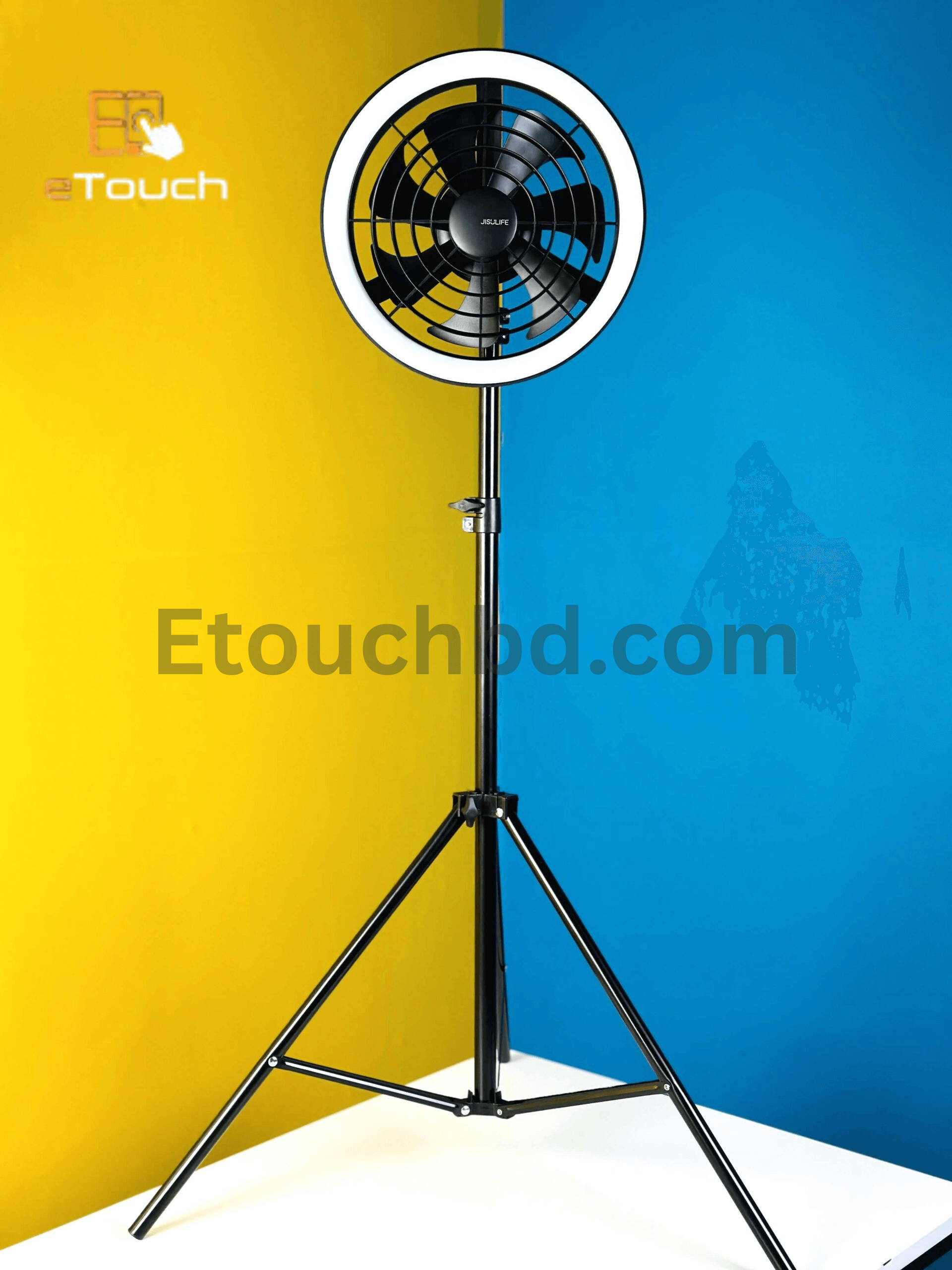 JISULIFE FA17 Rechargeable Fan with LED Ceiling Fan with Long Tripod Stand- Black Color