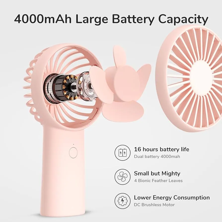 JISULIFE FA20X Handheld Portable Rechargeable Fan Type-C- Pink Color