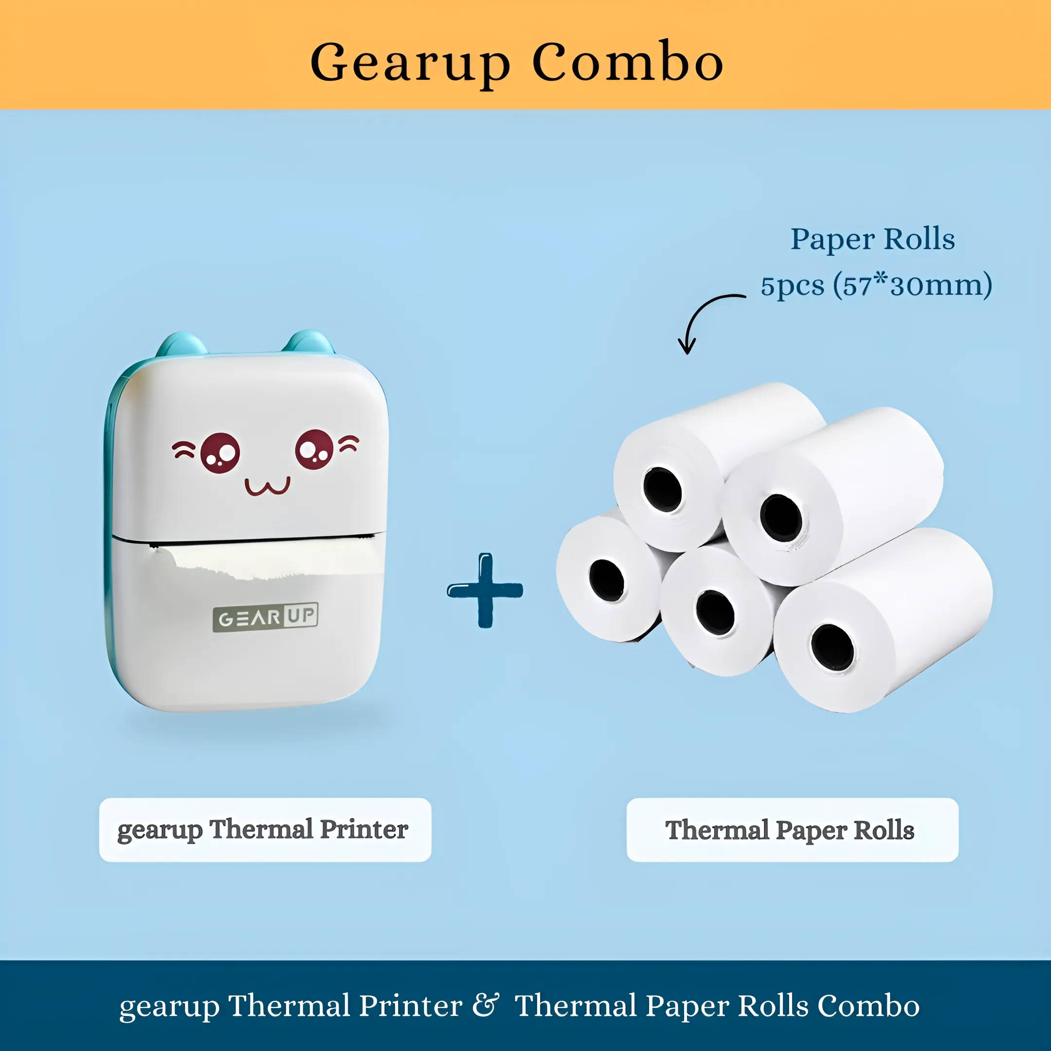 Gearup Thermal Printer & Thermal Paper Rolls Combo – Blue Color