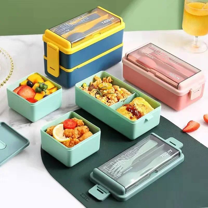 Bento Lunch Box Double Layer Plastic Lunch Box for Adults, Kids Leak Proof Meal Prep Portion Control Boxes Style for Compartment Slim Container - Image 2