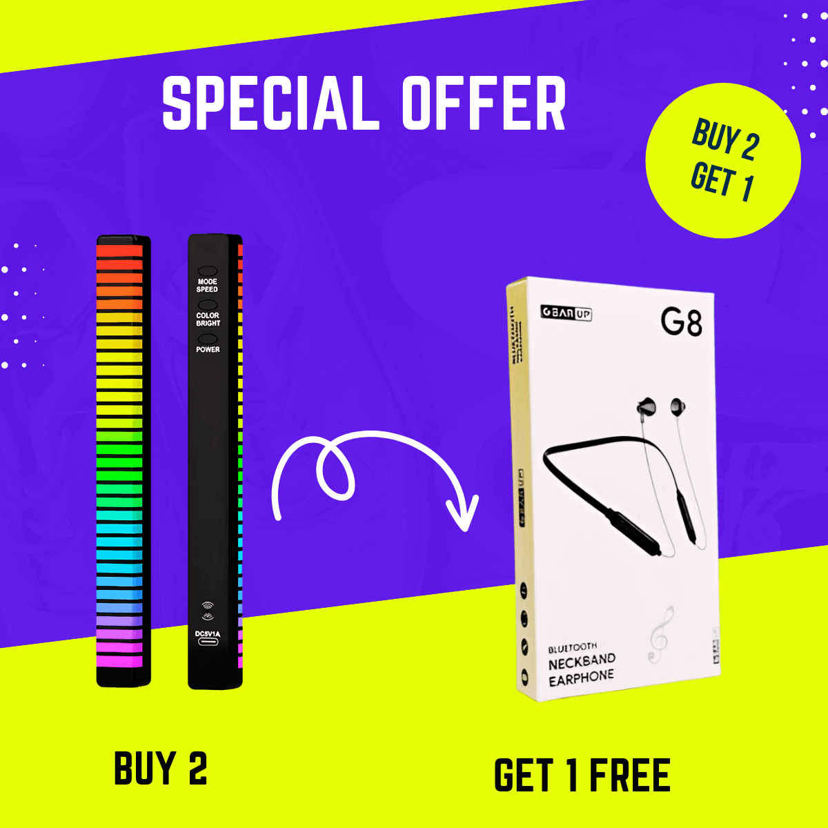 Buy 2 D10 3D RGB APP Control Rechargeable Rhythm Lights & Get 1 G8 Sports Neckband Free – Special Combo Offer in Bangladesh