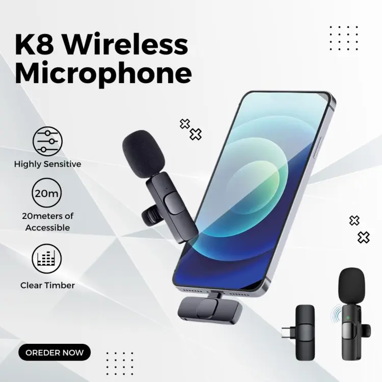 K8 Wireless Microphone for YouTube Vlogging, Video Recording Online Classes with Noise Cancellation Mic Supports (Type C) - Image 2