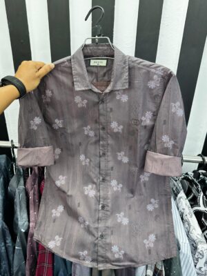 Full Sleeve Premium Cotton Print Shirt for Men – Slim Fit Casual Cotton Shirt (brownish-gray)