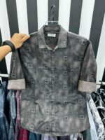 Full Sleeve Premium Cotton Print Shirt for Men – Slim Fit Casual Cotton Shirt (grey and black)