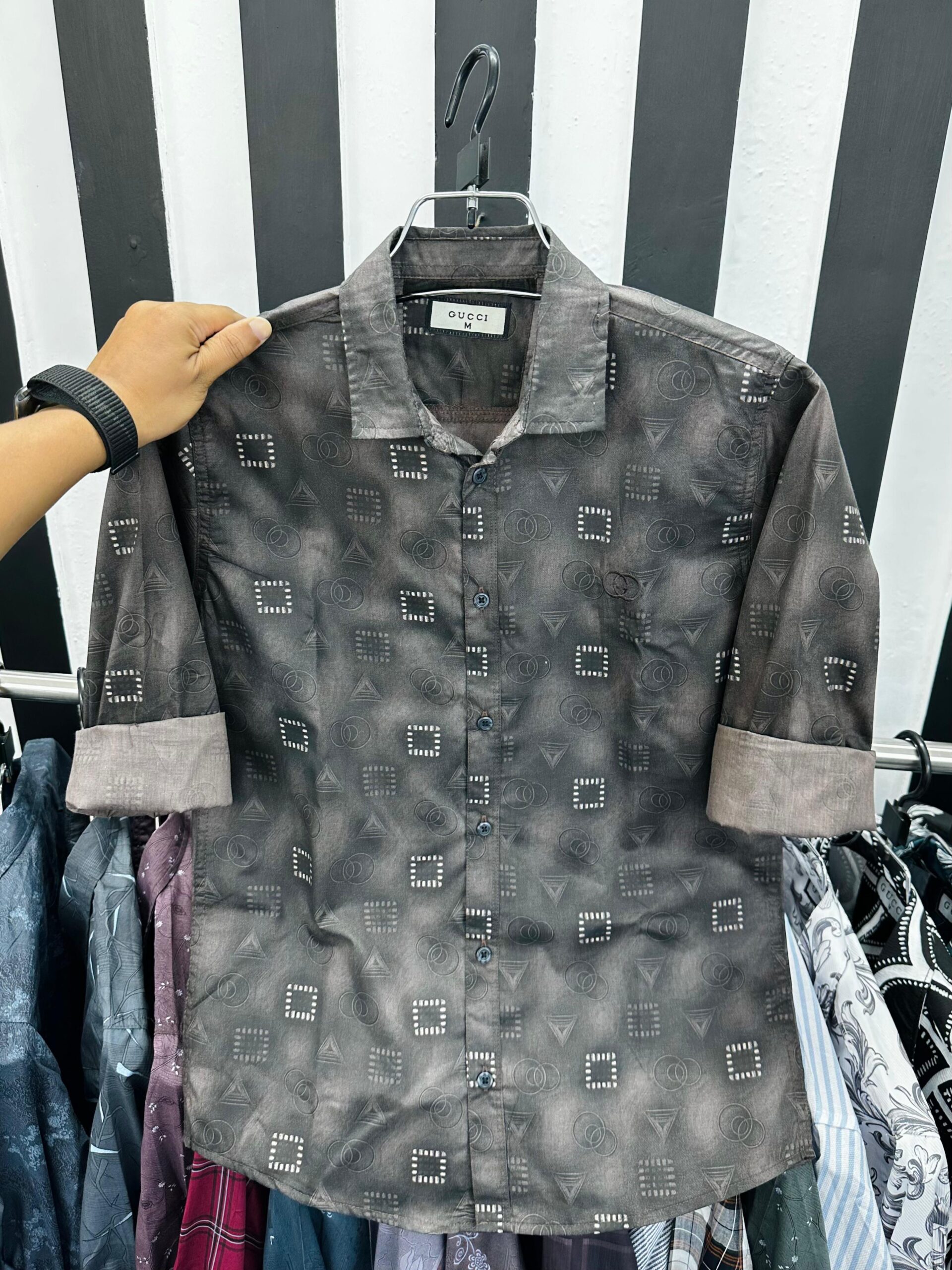 Full Sleeve Premium Cotton Print Shirt for Men – Slim Fit Casual Cotton Shirt (grey and black)