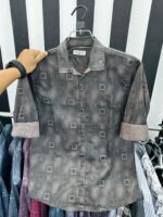 Full Sleeve Premium Cotton Print Shirt for Men – Slim Fit Casual Cotton Shirt ( Grey )