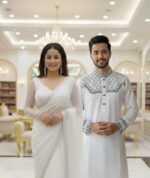 Original China Stitch Sequence Work Panjabi & Pure Georgette Stone Work Saree Combo (white colour)