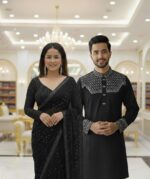 Original China Stitch Sequence Work Panjabi & Pure Georgette Stone Work Saree Combo (Black color)