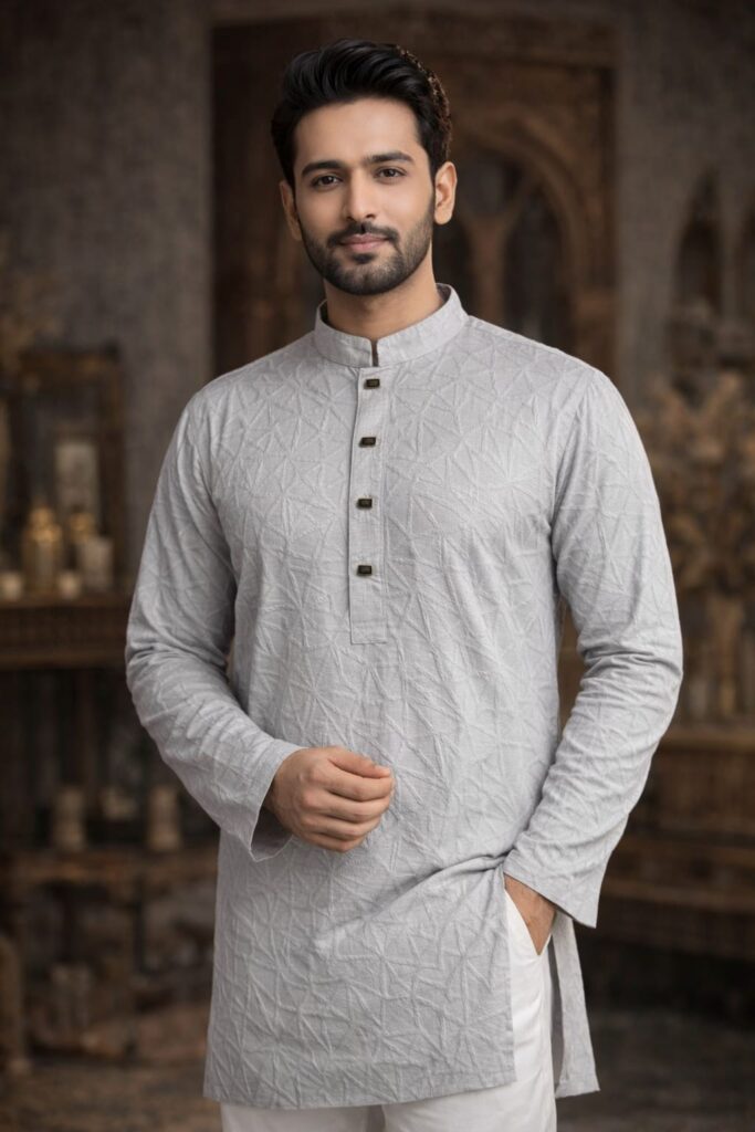 Original Crush Cotton Panjabi (light grey) price In Bd