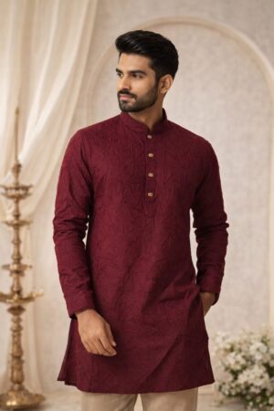 Original Crush Cotton Panjabi (Red ) price In Bd