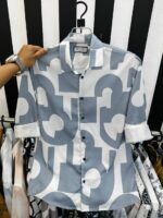 Full Sleeve Ambush Popcorn Print Shirt – China Popcorn Fabric (Slim Fit)  Light Blue/Grey