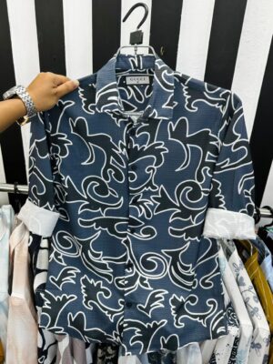 Full Sleeve Ambush Popcorn Print Shirt – China Popcorn Fabric (Slim Fit)  dark blue