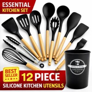 12pcs Wooden Silicone Kitchen Utensil set