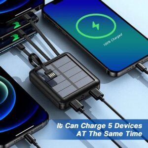 10000mAh Mini Solar Power Bank with Built-in 4 Cables and Flashlight