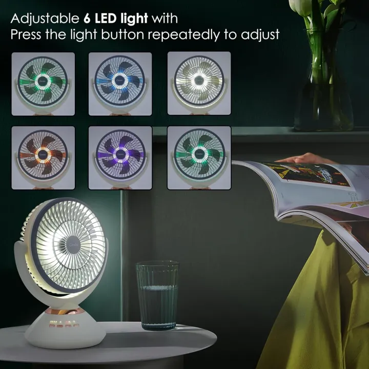 Joy Super JY-2570 9.4 Inch High Speed Rechargeable Table Fan for Home– Oscillating Fan with Led Light,Timer Function | 4 Speed Modes With 7200mAh Battery| Portable Usb Charging Battery Fan - Image 8