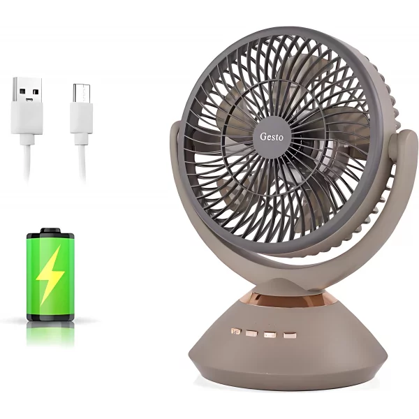 Joy Super JY-2570 9.4 Inch High Speed Rechargeable Table Fan for Home– Oscillating Fan with Led Light,Timer Function | 4 Speed Modes With 7200mAh Battery| Portable Usb Charging Battery Fan
