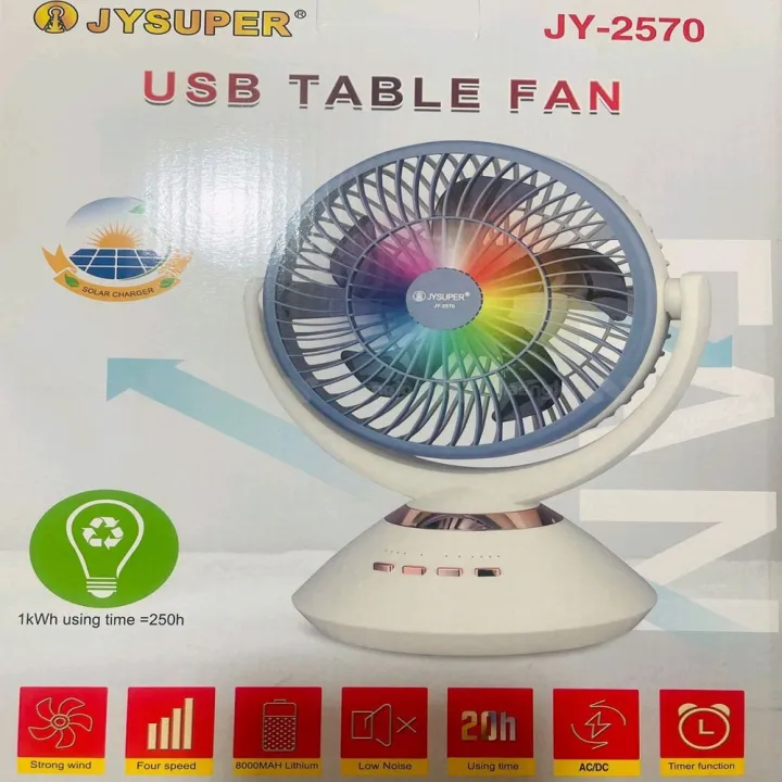 Joy Super JY-2570 9.4 Inch High Speed Rechargeable Table Fan for Home– Oscillating Fan with Led Light,Timer Function | 4 Speed Modes With 7200mAh Battery| Portable Usb Charging Battery Fan - Image 9