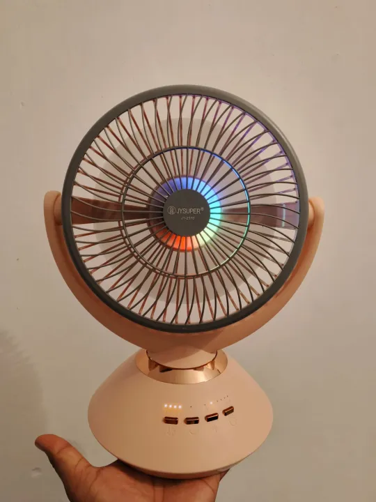 Joy Super JY-2570 9.4 Inch High Speed Rechargeable Table Fan for Home– Oscillating Fan with Led Light,Timer Function | 4 Speed Modes With 7200mAh Battery| Portable Usb Charging Battery Fan - Image 10