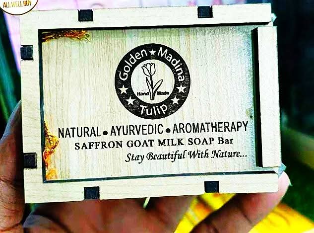 Saffron Goat milk Soap Bar With wooden box - Image 4