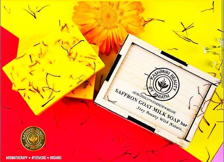 Saffron Goat milk Soap Bar With wooden box - Image 2