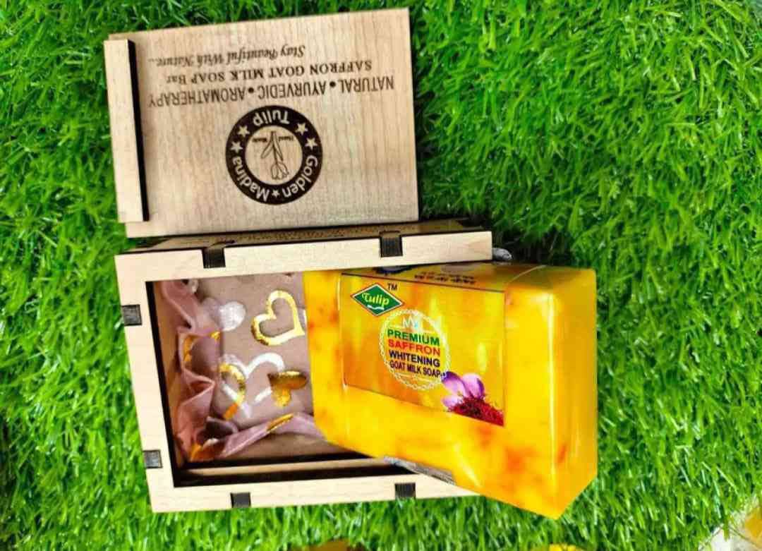 Saffron Goat milk Soap Bar With wooden box - Image 3