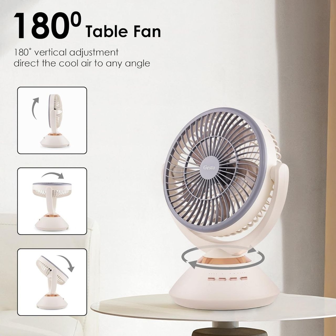 Joy Super JY-2570 9.4 Inch High Speed Rechargeable Table Fan for Home– Oscillating Fan with Led Light,Timer Function | 4 Speed Modes With 7200mAh Battery| Portable Usb Charging Battery Fan - Image 4