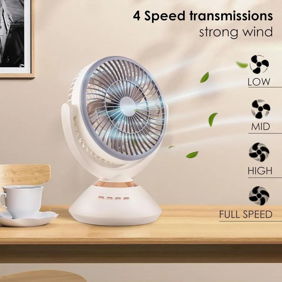 Joy Super JY-2570 9.4 Inch High Speed Rechargeable Table Fan for Home– Oscillating Fan with Led Light,Timer Function | 4 Speed Modes With 7200mAh Battery| Portable Usb Charging Battery Fan - Image 3