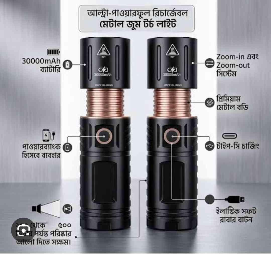 Jambo Pistol Torchlight – Premium Rechargeable LED Flashlight with Power Bank